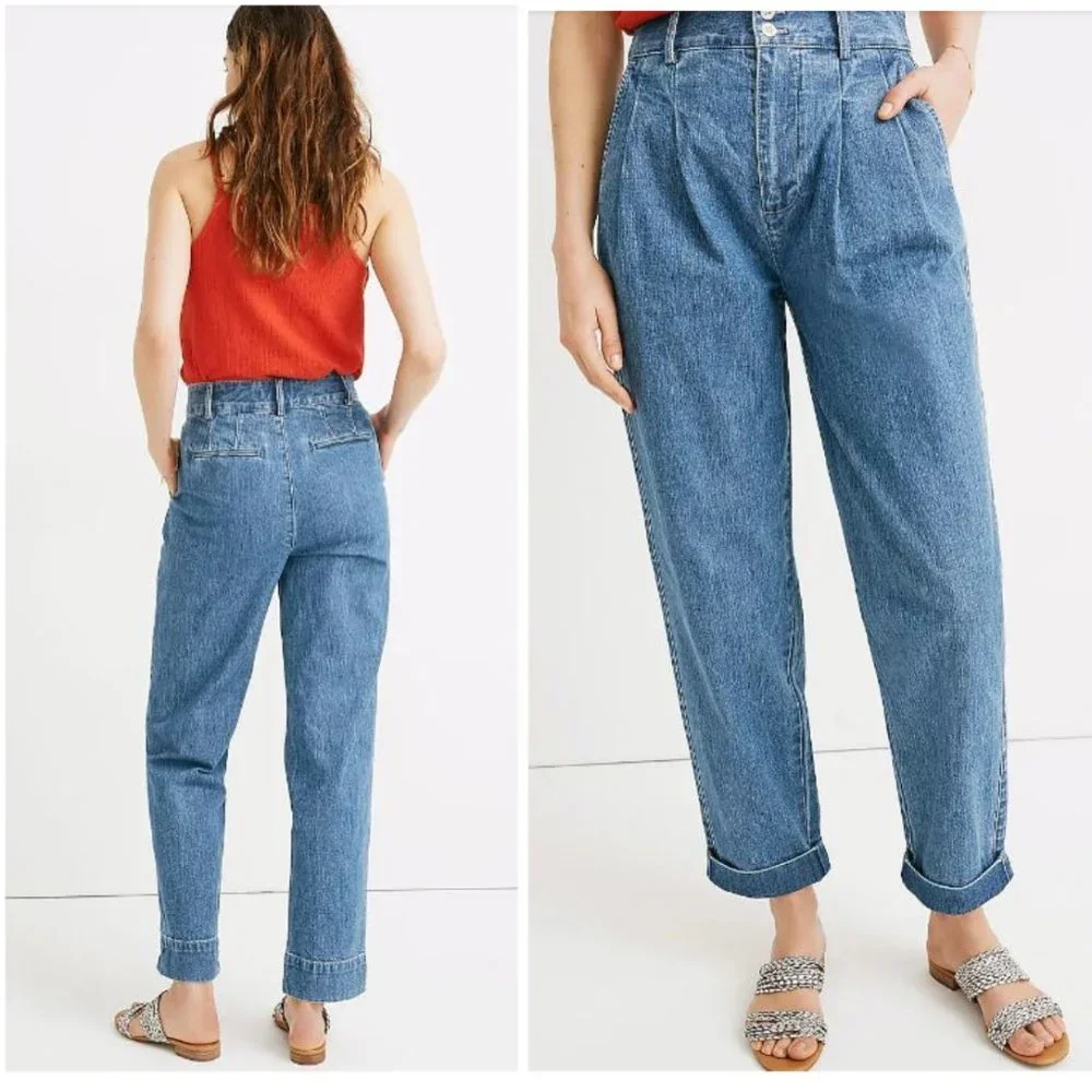 Madewell Pleated Taper Wide Leg Jeans Size 4 - Picture 2 of 11